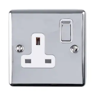 EN1SOPCW - Eurolite 1 Gang 13Amp DP Switched Socket Polished Chrome with White Trim &lpar;Enhance Range&rpar;