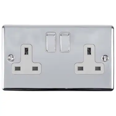 Click Here To Enlarge This Photo Of EN2SOPCW - Eurolite 2 Gang 13Amp DP Switched Socket Polished Chrome with White Trim &lpar;Enhance Range&rpar;