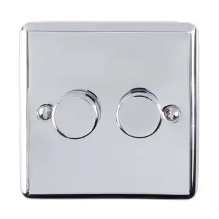 EN2DLEDPC - Eurolite 2 Gang 400W&sol;LED 2Way Dimmer Switch Polished Chrome &lpar;Enhance Range&rpar;