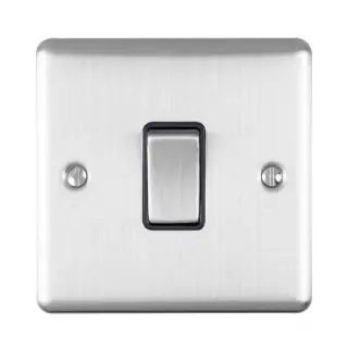 EN1SWSSB - Eurolite 1 Gang 10Amp 2Way Switch Satin Stainless Steel with Black Trim &lpar;Enhance Range&rpar;