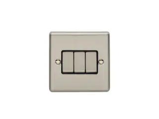 EN3SWSSB - Eurolite 3 Gang 10Amp 2Way Switch Satin Stainless Steel with Black Trim &lpar;Enhance Range&rpar;