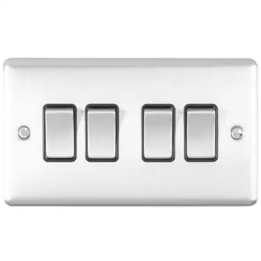 Click Here To Enlarge This Photo Of EN4SWSSB - Eurolite 4 Gang 10Amp 2Way Switch Satin Stainless Steel with Black Trim &lpar;Enhance Range&rpar;