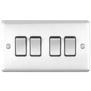 EN4SWSSB - Eurolite 4 Gang 10Amp 2Way Switch Satin Stainless Steel with Black Trim &lpar;Enhance Range&rpar;