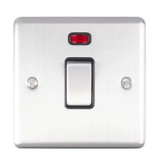 EN20ASWNSSB - Eurolite 1 Gang 20Amp DP Switch with Neon Indicator Satin Stainless Steel with Black Trim &lpar;Enhance Range&rpar;