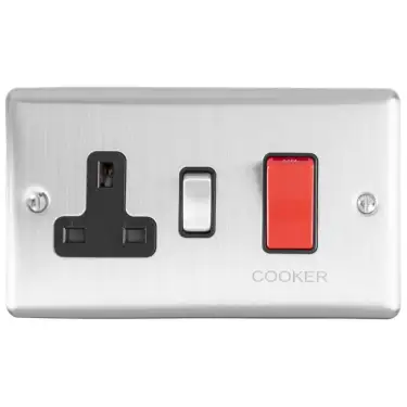 Click Here To Enlarge This Photo Of EN45ASWASSSB - Eurolite 45Amp DP Cooker Switch with 13Amp Socket Satin Stainless Steel with Black Trim &lpar;Enhance Range&rpar;