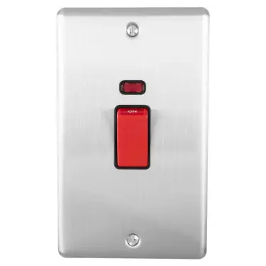 Click Here To Enlarge This Photo Of EN45ASWNSSB - Eurolite 45Amp DP Cooker Switch with Neon Indicator &lpar;Vertical&rpar; Satin Stainless Steel with Black Trim &lpar;Enhance Range&rpar;