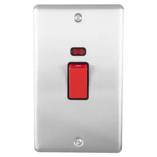 EN45ASWNSSB - Eurolite 45Amp DP Cooker Switch with Neon Indicator &lpar;Vertical&rpar; Satin Stainless Steel with Black Trim &lpar;Enhance Range&rpar;