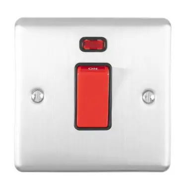 Click Here To Enlarge This Photo Of EN45ASWNSSSB - Eurolite 1 Gang 45Amp DP Switch with Neon Indicator Satin Stainless Steel with Black Trim &lpar;Enhance Range&rpar;