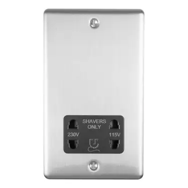 Click Here To Enlarge This Photo Of ENSHSSSB - Eurolite 2 Gang Shaver Socket 230&sol;115V Satin Stainless Steel with Black Trim &lpar;Enhance Range&rpar;