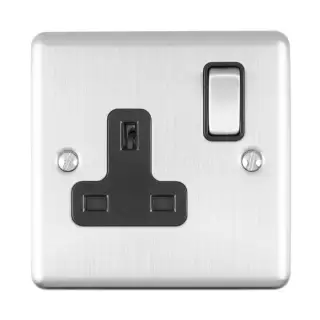 EN1SOSSB - Eurolite 1 Gang 13Amp DP Switched Socket Satin Stainless Steel with Black Trim &lpar;Enhance Range&rpar;