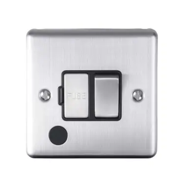 Click Here To Enlarge This Photo Of ENSWFFOSSB - Eurolite 13Amp DP Switched Fuse Spur with Flex Outlet Satin Stainless Steel with Black Trim &lpar;Enhance Range&rpar;
