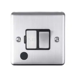 ENSWFFOSSB - Eurolite 13Amp DP Switched Fuse Spur with Flex Outlet Satin Stainless Steel with Black Trim &lpar;Enhance Range&rpar;
