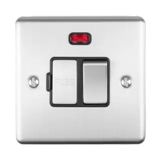 ENSWFNSSB - Eurolite 13Amp DP Switched Fuse Spur with Neon Indicator Satin Stainless Steel with Black Trim &lpar;Enhance Range&rpar;