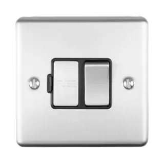 ENSWFSSB - Eurolite 13Amp DP Switched Fuse Spur Satin Stainless Steel with Black Trim &lpar;Enhance Range&rpar;