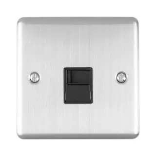 EN1MSSB - Eurolite 1 Gang Master Telephone Socket Satin Stainless Steel with Black Trim &lpar;Enhance Range&rpar;
