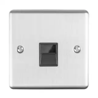 EN1SLSSB - Eurolite 1 Gang Slave Telephone Socket Satin Stainless Steel with Black Trim &lpar;Enhance Range&rpar;