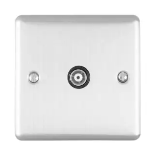 EN1TVSSB - Eurolite 1 Gang TV Coaxial Socket Satin Stainless Steel with Black Trim &lpar;Enhance Range&rpar;