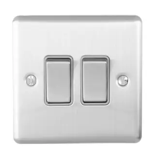 EN2SWSSG - Eurolite 2 Gang 10Amp 2Way Switch Satin Stainless Steel with Grey Trim &lpar;Enhance Range&rpar;