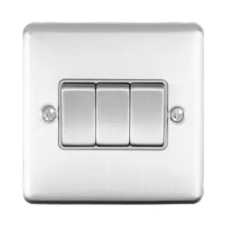 EN3SWSSG - Eurolite 3 Gang 10Amp 2Way Switch Satin Stainless Steel with Grey Trim &lpar;Enhance Range&rpar;