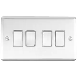 EN4SWSSG - Eurolite 4 Gang 10Amp 2Way Switch Satin Stainless Steel with Grey Trim &lpar;Enhance Range&rpar;