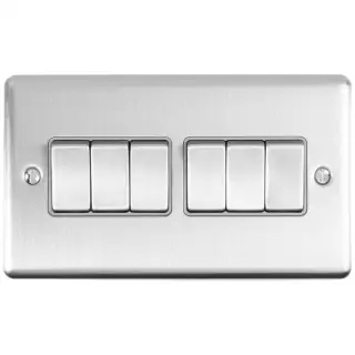 EN6SWSSG - Eurolite 6 Gang 10Amp 2Way Switch Satin Stainless Steel with Grey Trim &lpar;Enhance Range&rpar;