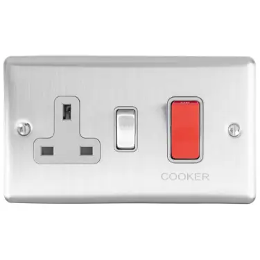 Click Here To Enlarge This Photo Of EN45ASWASSSG - Eurolite 45Amp DP Cooker Switch with 13Amp Socket Satin Stainless Steel with Grey Trim &lpar;Enhance Range&rpar;