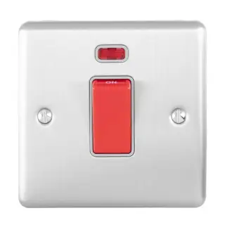 EN45ASWNSSG - Eurolite 45Amp DP Cooker Switch with Neon Indicator &lpar;Vertical&rpar; Satin Stainless Steel with Grey Trim &lpar;Enhance Range&rpar;