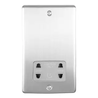ENSHSSSG - Eurolite 2 Gang Shaver Socket 230&sol;115V Satin Stainless Steel with Grey Trim &lpar;Enhance Range&rpar;