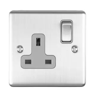 EN1SOSSG - Eurolite 1 Gang 13Amp DP Switched Socket Satin Stainless Steel with Grey Trim &lpar;Enhance Range&rpar;