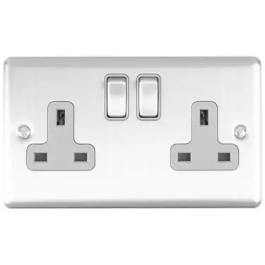 Click Here To Enlarge This Photo Of EN2SOSSG - Eurolite 2 Gang 13Amp DP Switched Socket Satin Stainless Steel with Grey Trim &lpar;Enhance Range&rpar;