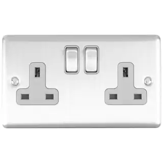 EN2SOSSG - Eurolite 2 Gang 13Amp DP Switched Socket Satin Stainless Steel with Grey Trim &lpar;Enhance Range&rpar;