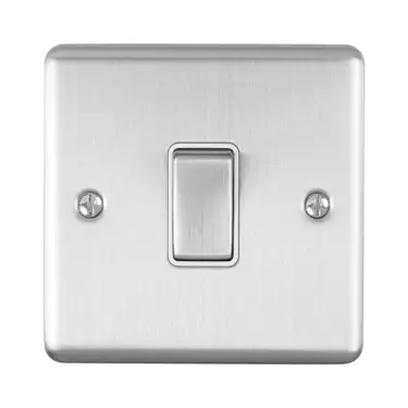 Click Here To Enlarge This Photo Of EN1SWSSW - Eurolite 1 Gang 10Amp 2Way Switch Satin Stainless Steel with White Trim &lpar;Enhance Range&rpar;