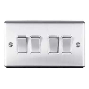 Click Here To Enlarge This Photo Of EN4SWSSW - Eurolite 4 Gang 10Amp 2Way Switch Satin Stainless Steel with White Trim &lpar;Enhance Range&rpar;