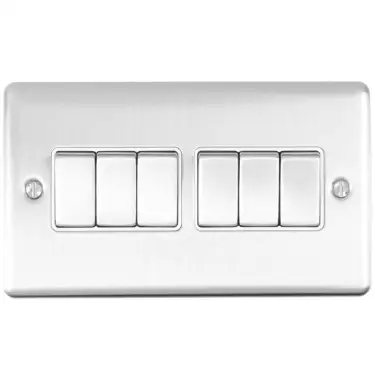 Click Here To Enlarge This Photo Of EN6SWSSW - Eurolite 6 Gang 10Amp 2Way Switch Satin Stainless Steel with White Trim &lpar;Enhance Range&rpar;