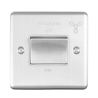 ENFSWSSW - Eurolite 6Amp Fan Isolator Switch Satin Stainless Steel with White Trim &lpar;Enhance Range&rpar;