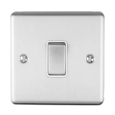 Click Here To Enlarge This Photo Of ENINTSSW - Eurolite 1 Gang 10Amp Intermediate Switch Satin Stainless Steel with White Trim &lpar;Enhance Range&rpar;