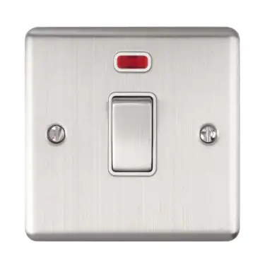 Click Here To Enlarge This Photo Of EN20ASWNSSW - Eurolite 1 Gang 20Amp DP Switch with Neon Indicator Satin Stainless Steel with White Trim &lpar;Enhance Range&rpar;