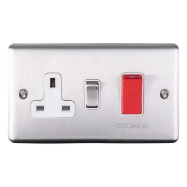 Click Here To Enlarge This Photo Of EN45ASWASSSW - Eurolite 45Amp DP Cooker Switch with 13Amp Socket Satin Stainless Steel with White Trim &lpar;Enhance Range&rpar;