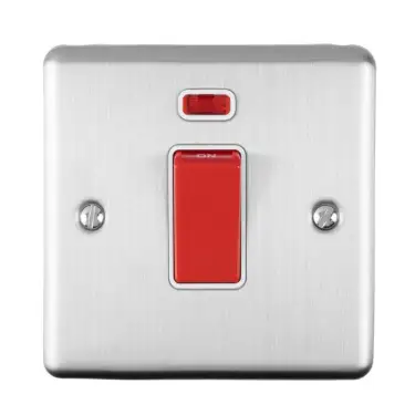 Click Here To Enlarge This Photo Of EN45ASWNSSSW - Eurolite 1 Gang 45Amp DP Switch with Neon Indicator Satin Stainless Steel with White Trim &lpar;Enhance Range&rpar;