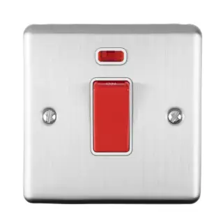 EN45ASWNSSSW - Eurolite 1 Gang 45Amp DP Switch with Neon Indicator Satin Stainless Steel with White Trim &lpar;Enhance Range&rpar;