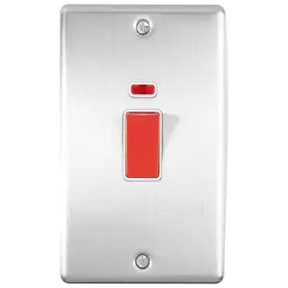 EN45ASWNSSW - Eurolite 45Amp DP Cooker Switch with Neon Indicator &lpar;Vertical&rpar; Satin Stainless Steel with White Trim &lpar;Enhance Range&rpar;