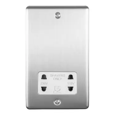 Click Here To Enlarge This Photo Of ENSHSSSW - Eurolite 2 Gang Shaver Socket 230&sol;115V Satin Stainless Steel with White Trim &lpar;Enhance Range&rpar;