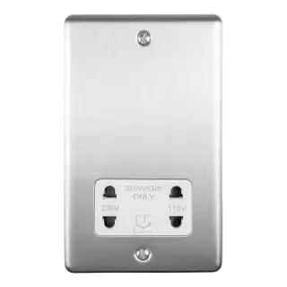 ENSHSSSW - Eurolite 2 Gang Shaver Socket 230&sol;115V Satin Stainless Steel with White Trim &lpar;Enhance Range&rpar;