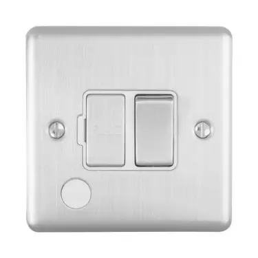 Click Here To Enlarge This Photo Of ENSWFFOSSW - Eurolite 13Amp DP Switched Fuse Spur with Flex Outlet Satin Stainless Steel with White Trim &lpar;Enhance Range&rpar;