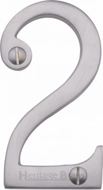 Click Here To Enlarge This Photo Of C1560 2-SC Heritage Brass Numeral 2 Face Fix 76mm &lpar;3"&rpar; Satin Chrome Finish