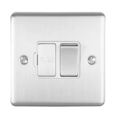 Click Here To Enlarge This Photo Of ENSWFSSW - Eurolite 13Amp DP Switched Fuse Spur Satin Stainless Steel with White Trim &lpar;Enhance Range&rpar;