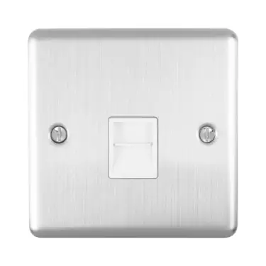 Click Here To Enlarge This Photo Of EN1SLSSW - Eurolite 1 Gang Slave Telephone Socket Satin Stainless Steel with White Trim &lpar;Enhance Range&rpar;