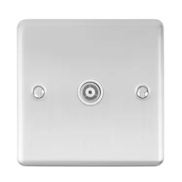 Click Here To Enlarge This Photo Of EN1TVSSW - Eurolite 1 Gang TV Coaxial Socket Satin Stainless Steel with White Trim &lpar;Enhance Range&rpar;