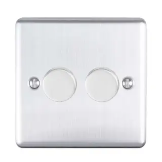EN2DLEDSS - Eurolite 2 Gang 400W&sol;LED 2Way Dimmer Switch Satin Stainless Steel &lpar;Enhance Range&rpar;