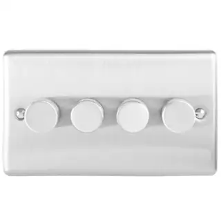 EN4DLEDSS - Eurolite 4 Gang 400W&sol;LED 2Way Dimmer Switch Satin Stainless Steel &lpar;Enhance Range&rpar;